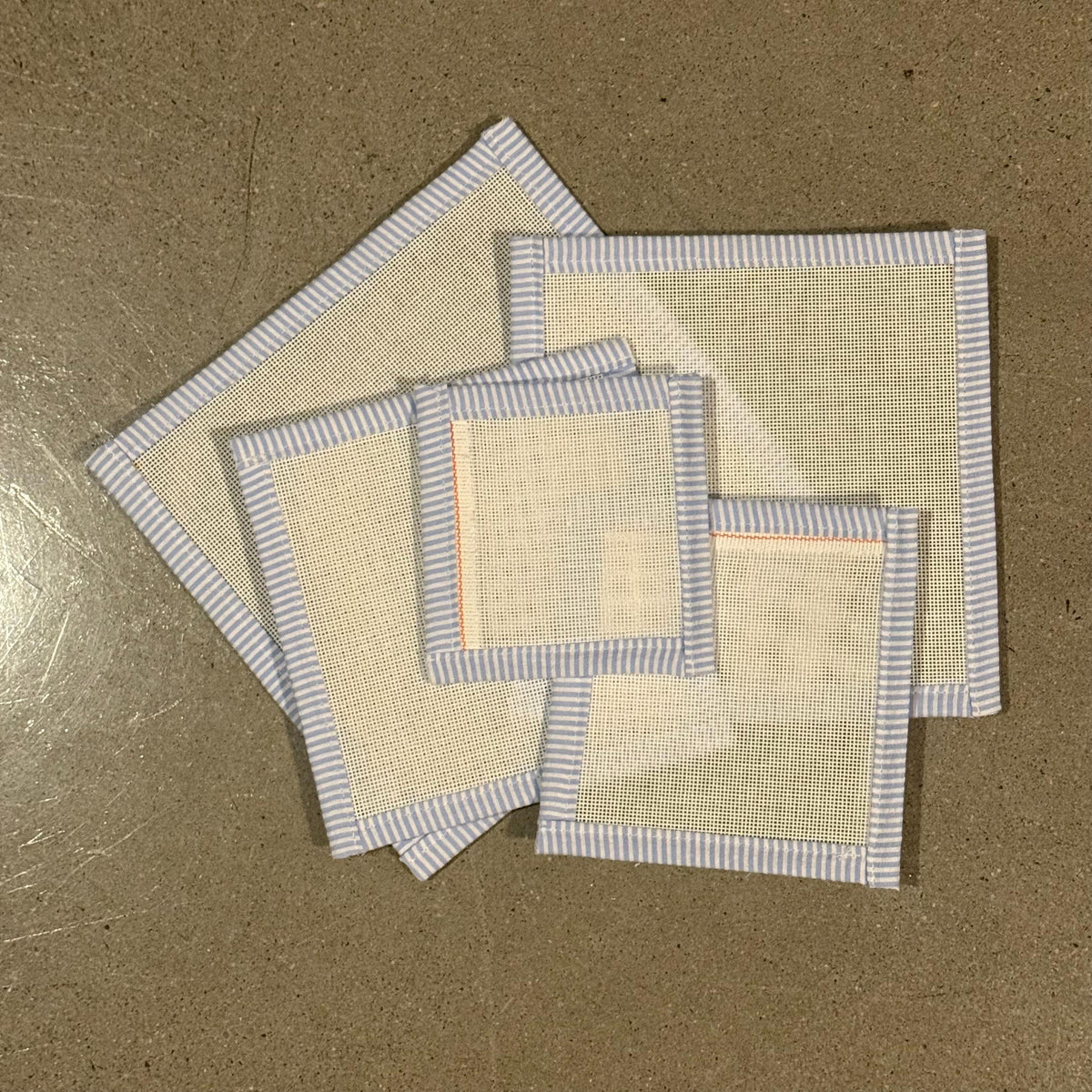 18 Mesh Canvas with Blue Seersucker Binding