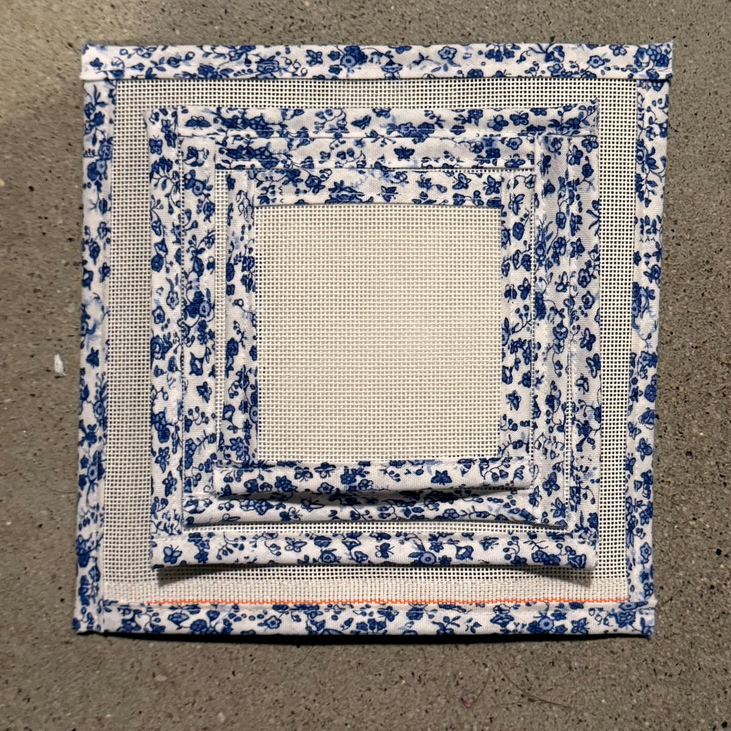 18 Mesh Canvas with Blue Floral Binding