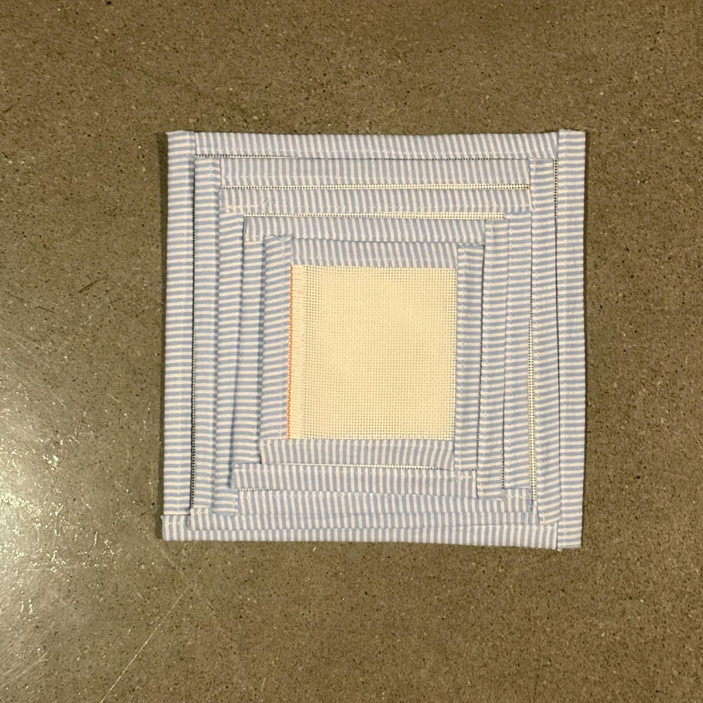 18 Mesh Canvas with Blue Seersucker Binding