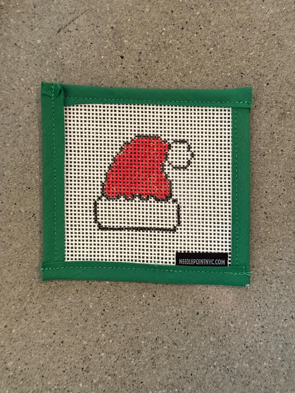 Mini Santa Hat Needlepoint Canvas 13 Mesh Orange Line, Zweigart Mono Deluxe canvas with fabric edges, 4x4” inches