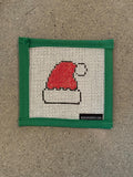 Mini Santa Hat Needlepoint Canvas 13 Mesh Orange Line, Zweigart Mono Deluxe canvas with fabric edges, 4x4” inches