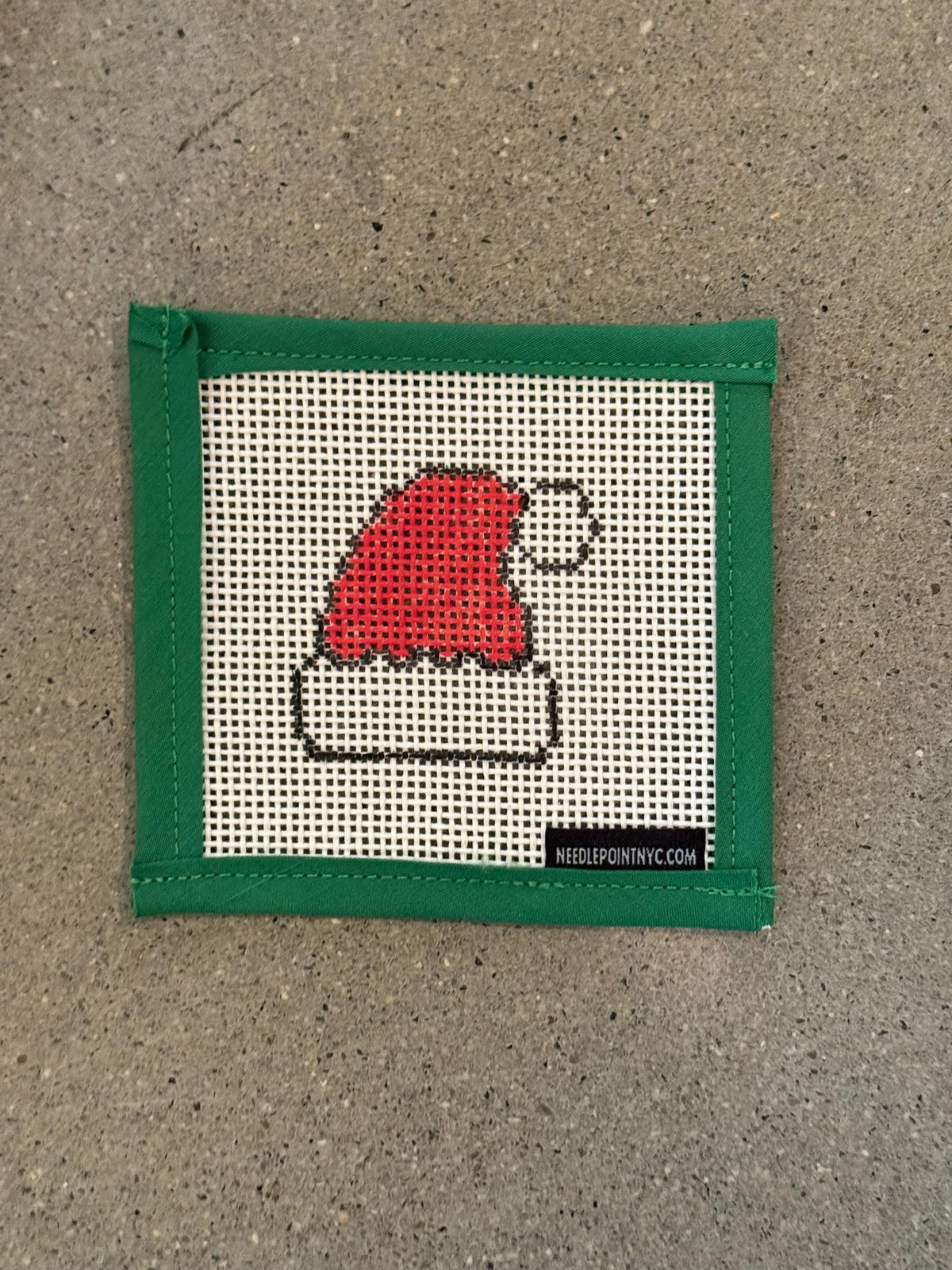 Mini Santa Hat Needlepoint Canvas 13 Mesh Orange Line, Zweigart Mono Deluxe canvas with fabric edges, 4x4” inches