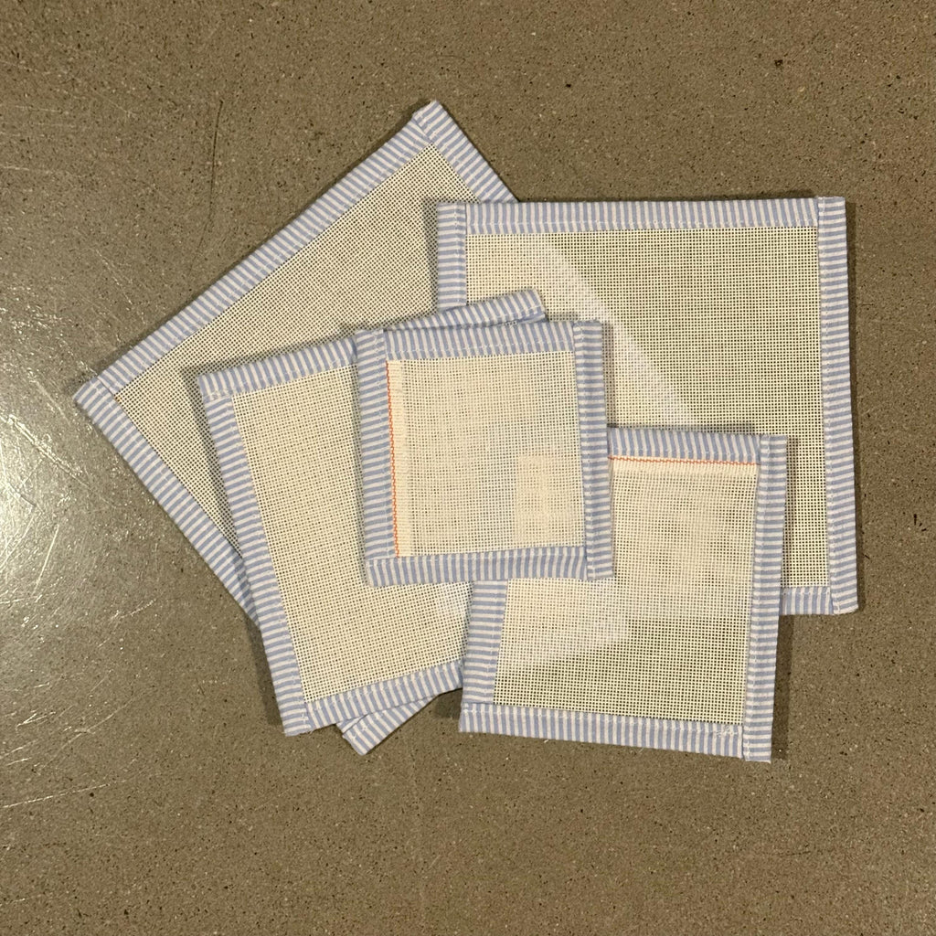 13 Mesh Canvas with Blue Seersucker Binding