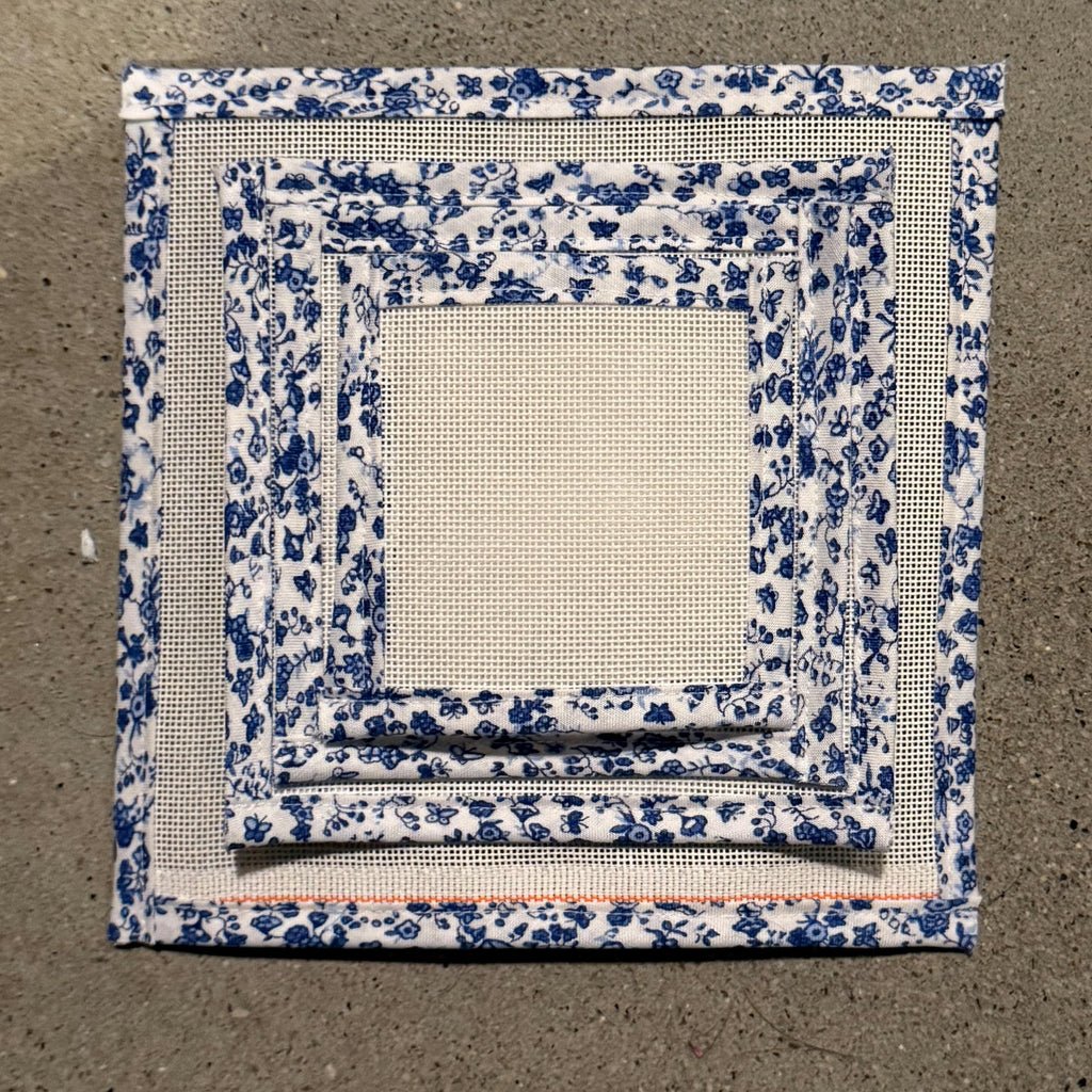 13 Mesh Canvas with Blue Floral Binding