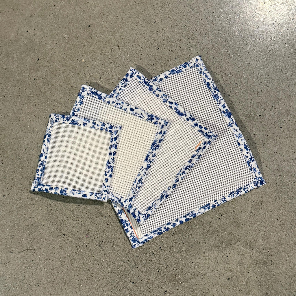 18 Mesh Canvas with Blue Floral Binding